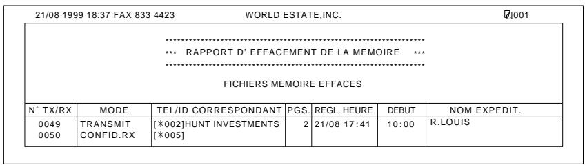 OLIVETTI COPIA 9916 - Rapport d'effacement de la mémoire - 1