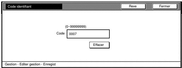 OLIVETTI D-COPIA 300 - Sélectionner "code identifiant." dans la colonne "réglage référence" située sur le côté gauche du panneau tactile puis effleurer la touche "changer n°" ["changer #"]. l'écran "code identifiant." apparaitra. - 3