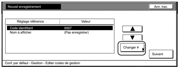 OLIVETTI D-COPIA 300 - Sélectionner "code identifiant." dans la colonne "réglage référence" située sur le côté gauche du panneau tactile puis effleurer la touche "changer n°" ["changer #"]. l'écran "code identifiant." apparaitra. - 6