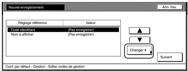OLIVETTI D-COPIA 300 - Sélectionner "code identifiant." dans la colonne "réglage référence" située sur le côté gauche du panneau tactile puis effleurer la touche "changer n°" ["changer #"]. l'écran "code identifiant." apparaitra. - 2