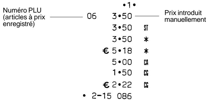 OLIVETTI ECR 2100 EURO - Modification d'un prix enregistré pour un article PLU défini dans une Sous-catégorie programmée pour les articles PLU à prix libre - 1