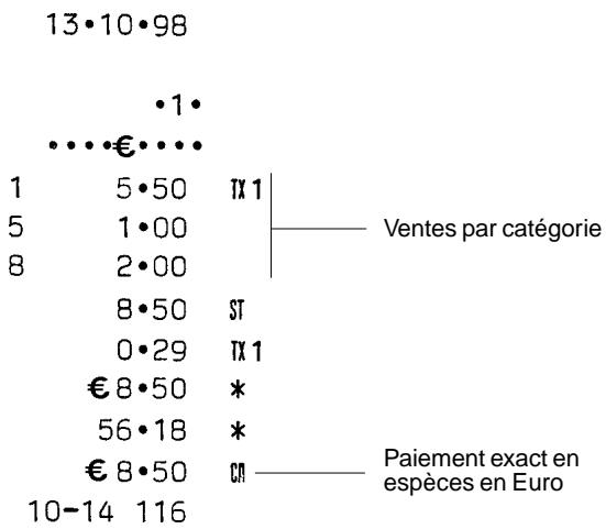 OLIVETTI ECR 2100 EURO - Enregistrement d'une vente multiple avec palement exact en espèces - 1