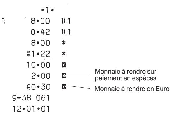 OLIVETTI ECR 2150 - Opérations standard en devise locale de base Enregistrement d'une vente à l'unité et calcul de la monnaie - 1