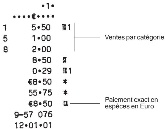 OLIVETTI ECR 2150 - Enregistrement d'une vente multiple avec paiement exact en espèces - 1