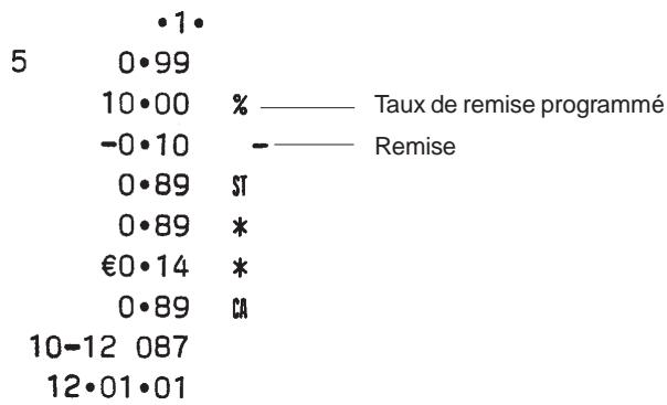 OLIVETTI ECR 2150 - Application d'un pourcentage de remise (-%) programme sur un article - 1