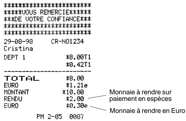 OLIVETTI ECR 2400 EURO - Opérations standard en devise locale de base enregistrement d'une vente à l'unité et calcul de la monnaie - 1