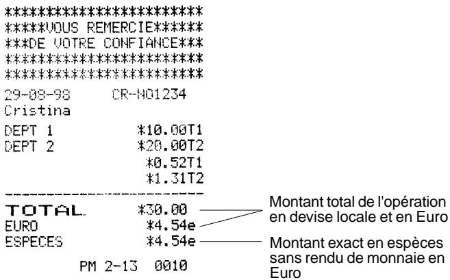 OLIVETTI ECR 2400 EURO - Enregistrement d'une vente multiple avec paiement exact en espèces en euro - 1