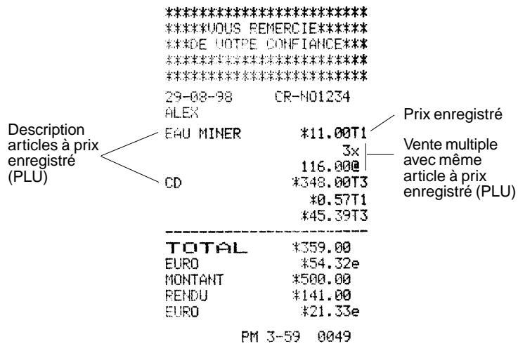 OLIVETTI ECR 2400 EURO - Enregistrement d'une vente à l'aide de codes d'articles à prix enregistré (plu) - 1