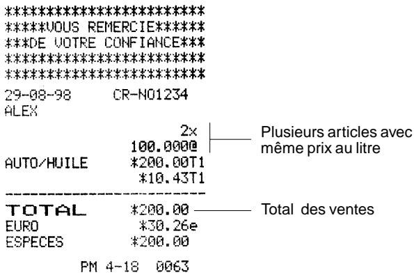 OLIVETTI ECR 2400 EURO - Enregistrement d'une vente dans la catégorie liquides - 1