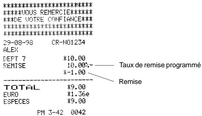 OLIVETTI ECR 2400 EURO - Application d'un pourcentage de remise (-%) programme sur un article - 1