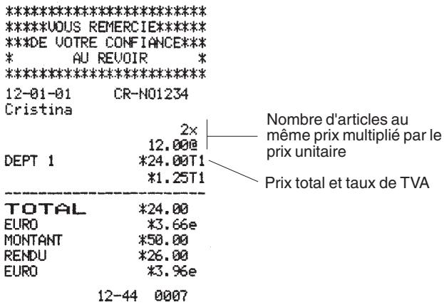 OLIVETTI ECR 2450 - Enregistrement de la vente de plusieurs articles au même prix - 1