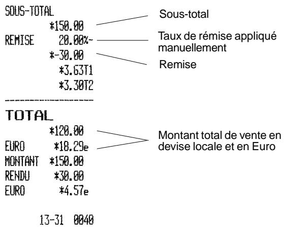 OLIVETTI ECR 2500 EU - Application d'un taux de remise non programme au total d'une vente - 2