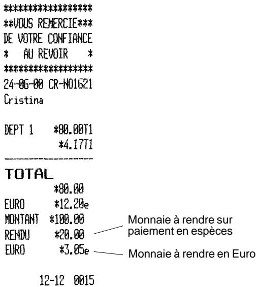 OLIVETTI ECR 2500 EU - Opérations standard en devise locale de base Enregistrement d'une vente à l'unité et calcul de la monnaie - 1