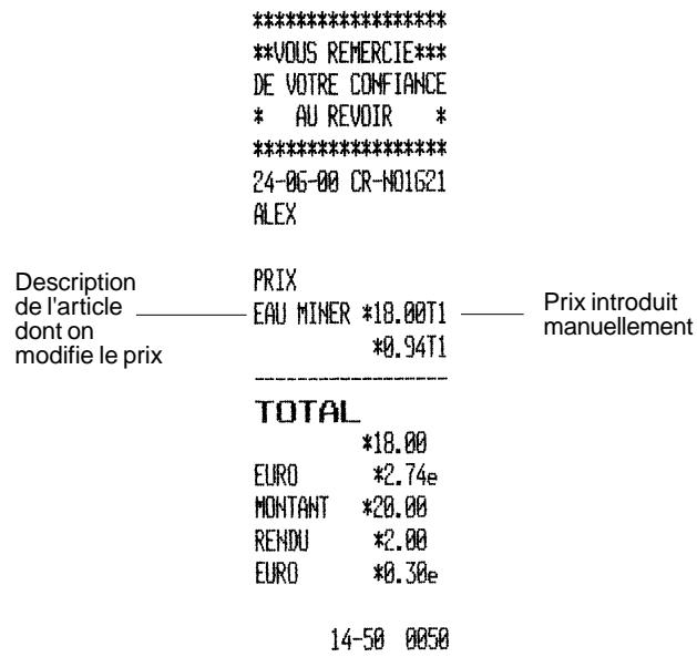 OLIVETTI ECR 2500 EU - Modification du prix enregistré pour un article PLU - 1