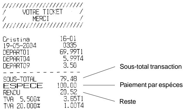 OLIVETTI ECR 5600 - Enregistrer une vente avec rayons multiples avec paiement avec reste - 1