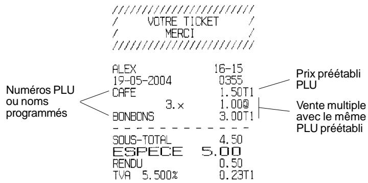 OLIVETTI ECR 5600 - Enregistrer une transactions de ventes en utilisant les codes programmes PLU - 1