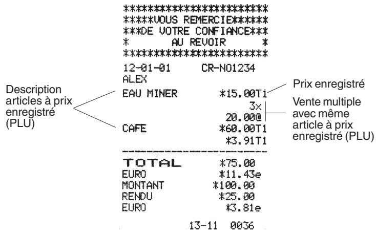OLIVETTI ECR 2450 - Enregistrement d'une vente à l'aide de codes d'articles à prix enregistré (plu) - 1