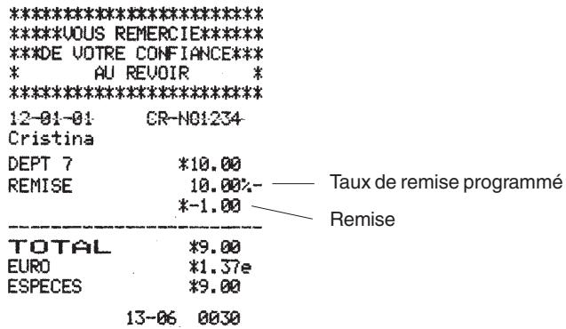 OLIVETTI ECR 2450 - Application d'un pourcentage de remise (-%) programme sur un article - 1