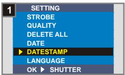 MEDION DIGITAL CAMERA MD 41084 - Select the DATESTAMP item Under the SETTING Menu, us - 1
