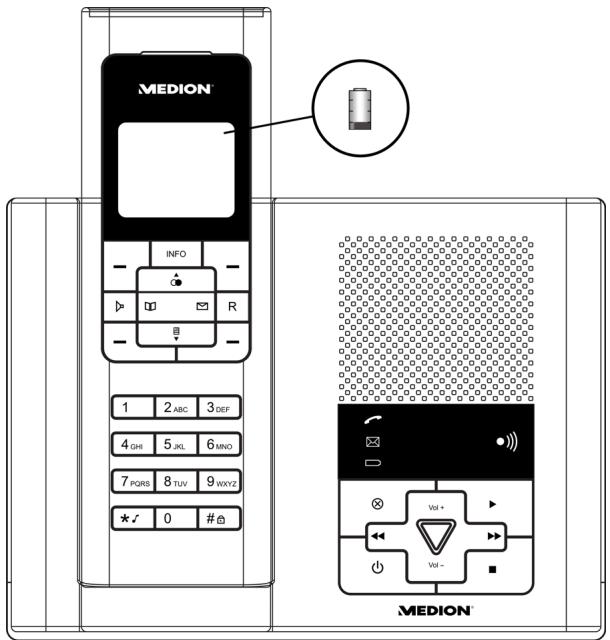 MEDION LIFE S63001 MD 81877 - Caricare l'accumulatore del Telefono cordless nella base - 3