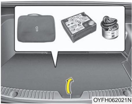 KIA OPTIMA HYBRIDE - EN CAS DE CREVAISON (AVEC UNE TROUSSE DE RÉPARATION DE PNEU, SI ÉQUIPÉ) - 1