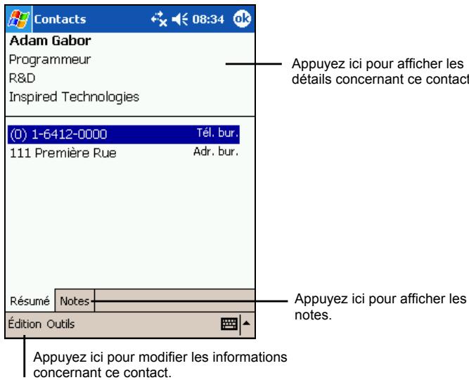 MIO 336BT - Utilisation de l'écran résumé des contacts - 1