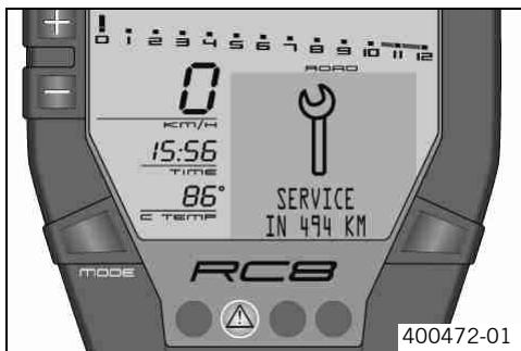 KTM 1190 RC8 FR - Remarques / messages d'advertisement sur le tableau de bord - 3