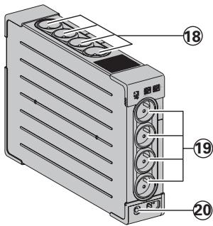 Diagram of a server rack with numbered components, showing front panel, rear panel, and side ports.