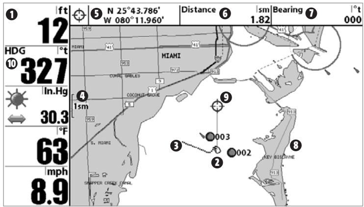 HUMMINBIRD 947C - MODE D'AFFICHAGE CARTOGRAPHIQUE - 1