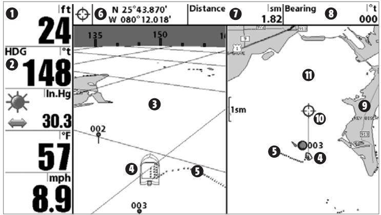 HUMMINBIRD 947C - MODE D'AFFICHAGE CARTOGRAPHIQUE ET AERIEN COMBINÉ - 1