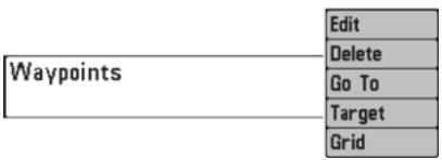 HUMMINBIRD 957C - Procedure de visualisation du sous-menu Waypoint [Nom]: - 1
