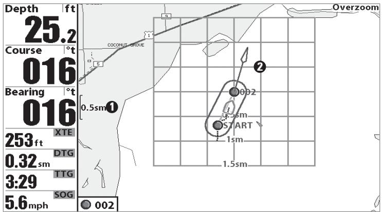 HUMMINBIRD 957C - Ajout d'un point de cheminement ou d'une grille de pêche à la traine - 2
