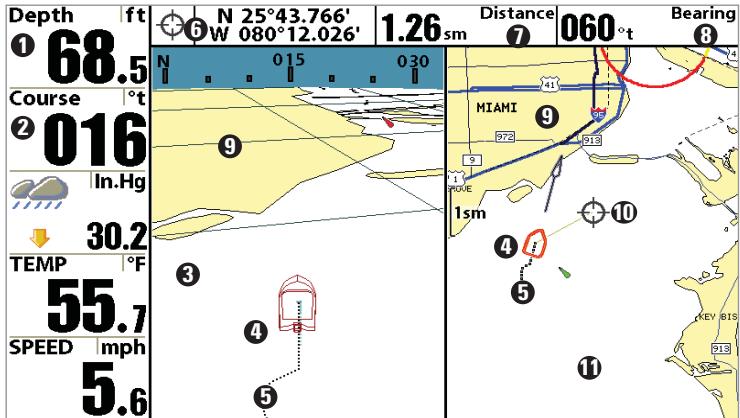HUMMINBIRD 957C - Mode d'affichage Cartographique/Aérien combiné - 1