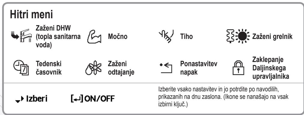 PANASONIC WHMXC12H6E5 - Kako uporabljati Hitri meni - 3