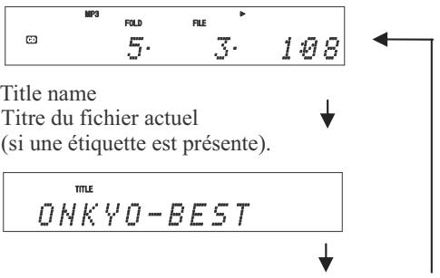 ONKYO CR-445 - Durant la lecture, appuyez plusieurs fois sur le bouton [display] pour afficher les informations MP3 / WMA suivantes. - 2