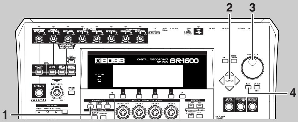 BOSS BR-1600 CD - Réglez la position stéreo de chaque piste (Pan) - 1
