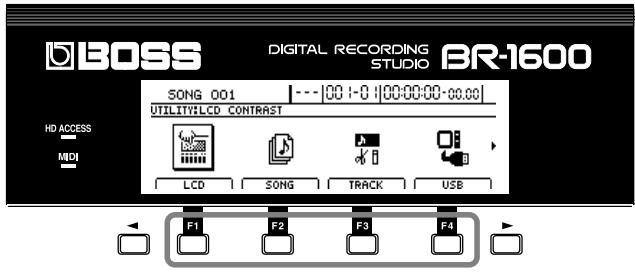 BOSS BR-1600 CD - Boutons de fonction [F1]~[F4] &amp; boutons de défilament de page - 1