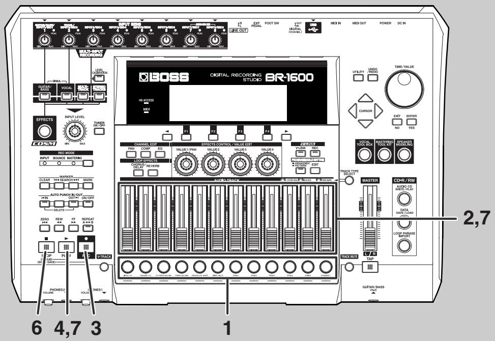 BOSS BR-1600 CD - Enregistrer une nouvelle piste en écoutant l'enregistrement préalable (Ajout de piste) - 1