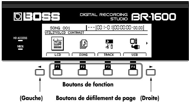 BOSS BR-1600 CD - Boutons de fonction [F1]~[F4] &amp; boutons de défilament de page - 1