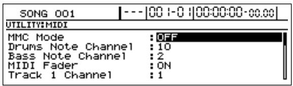 BOSS BR-1600 CD - Amenez le curseur sur "MIDI" et appuyez sur [ENTER/ YES]. - 1