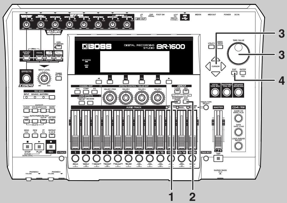 BOSS BR-1600 CD - Régler le nouveau tempo avec la molette TIME/VALUE - 1