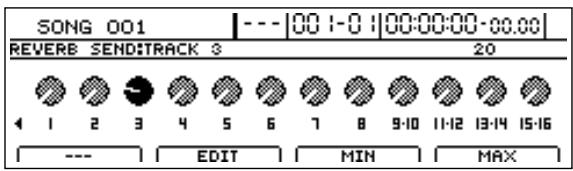 BOSS BR-1600 CD - Ecoutez le signal de la piste sélectionnée et ajustez son niveau d'envoi à la réverbération avec la molette TIME/VALUE jusqu'à ce que le résultat vous satisfasse. - 1