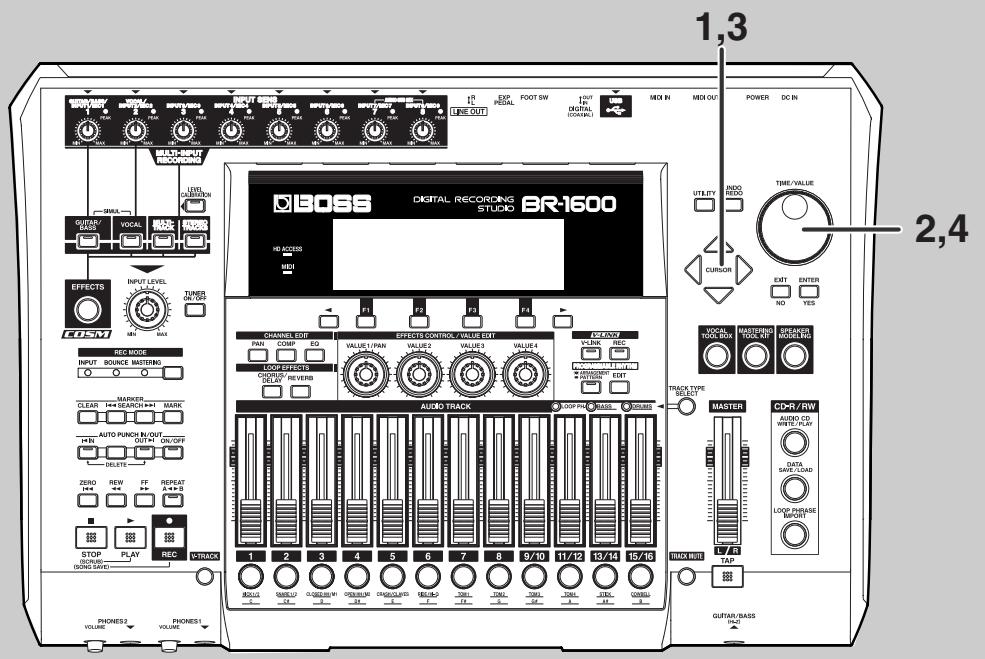 BOSS BR-1600 CD - Utiliser la molette TIME/VALUE - 1