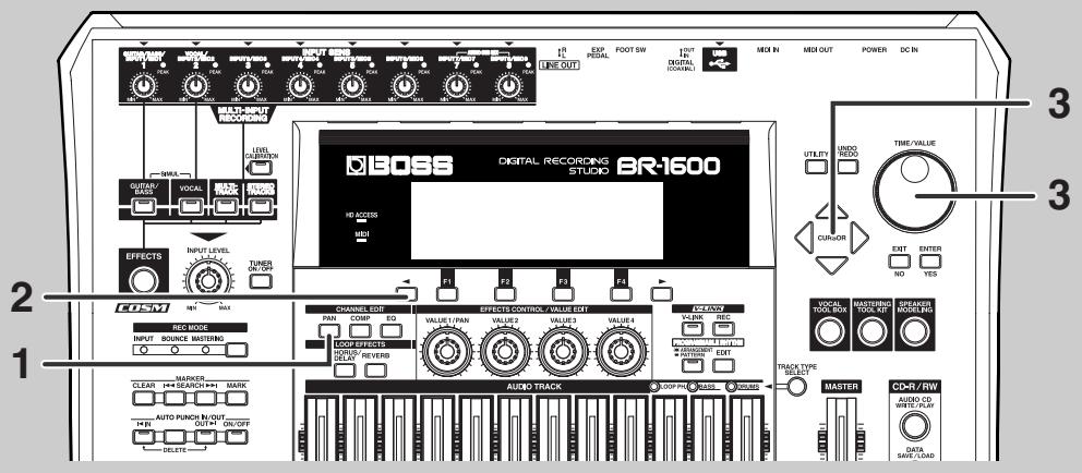 BOSS BR-1600 CD - Réglage de la position stéreo d'une entrée (Pan) - 1
