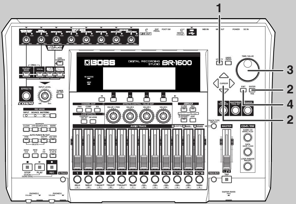 BOSS BR-1600 CD - Réglage du contrast de l'écran - 1