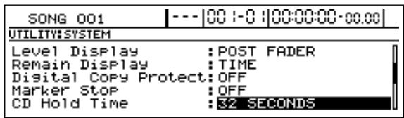 BOSS BR-1600 CD - Spécifier le temps jusqu'à ce que le lecteur CD-R/RW s'arrête (CD Hold Time) - 3