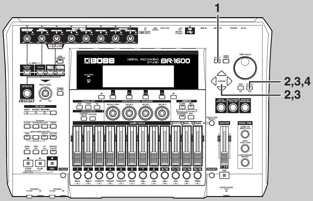 BOSS BR-1600 CD - Sauvegarder un morceau à la page 'Utility' - 1