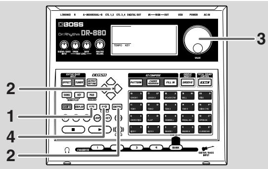 BOSS DR-880 - Réglage du contraste de l'écran - 1