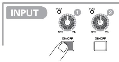 ZOOM MRS-1608 - Pressez la touche [on/off] pour l'entrée INPUT 1 afin qu'elle s'allume. - 1