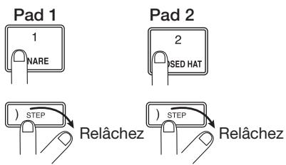 ZOOM MRS-1608 - Pour faire jouer répétitivement un pad spécifique (roulement), pressez la touche [STEP] de la section rythmique pour obtenir l'affichage suivant. - 4